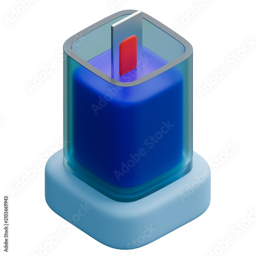 Manual Blood Smear Staining Jar with Glass Slide in Wright Stain Solution 3D Illustration.