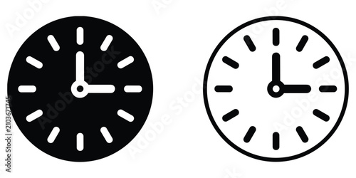 Photos Clock face icons showing time setting in solid black and outlined styles for sim