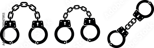 Canvastavla Handcuffs silhouette icon set vector illustration of police restraint steel shac