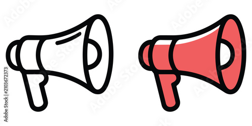 Schilderij op canvas Megaphone icon outline and filled, communication device, announcement and alert