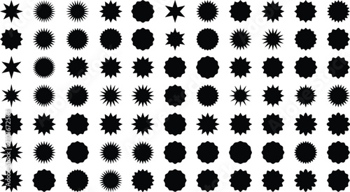 Bild auf Leinwand Minimalist black starburst sticker set, collection of 77 geometric sunburst shap