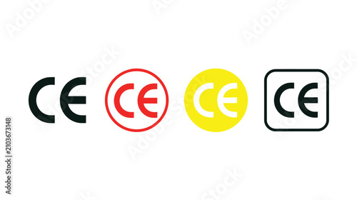 Photography CE Certification Icon Set Showcasing European Conformity Mark, Compliance Standard, Product Approval And Professional Vector Illustration Collection