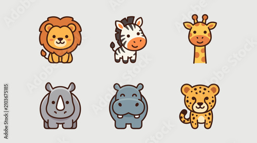 Canvas Print Cute safari animal icons