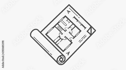 Foto Clean Minimalist Black and White Floor Plan Diagram of Apartment with Attached R