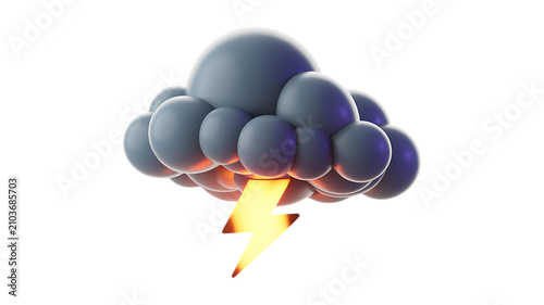 3d render of a dark storm cloud with a bright yellow lightning bolt symbol representing bad weather and heavy rain isolated icon for mobile apps and web design isolated on transparent background