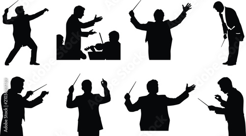 Bild auf Leinwand Orchestra Conductor Silhouette Collection with Baton Conducting Symphony Music P
