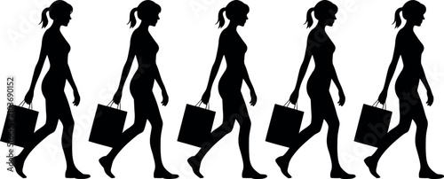 Tableau sur toile Female Customer Carrying Shopping Bags for Advertising