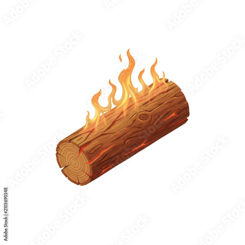 Wooden Log Burning with Bright Orange Flames