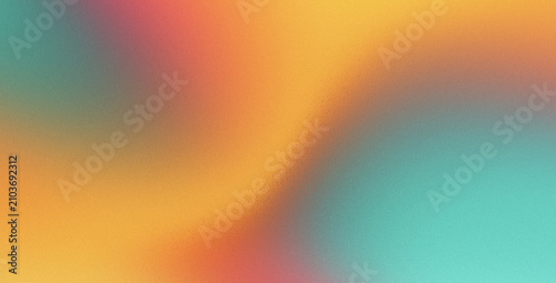 Minimalist Abstract Curved Gradient Background Featuring Warm Sunset Yellow, Terracotta Orange, Muted Teal Blue Waves and Heavy Grainy Noise Texture