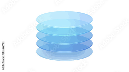 A stack of five transparent blue discs, appearing as if stacked on top of each other, suggesting layers or data