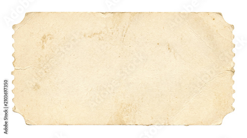 Vintage blank ticket with distressed texture and scalloped edges.