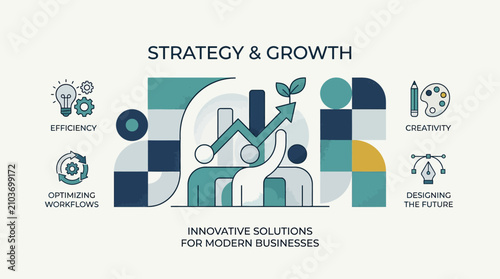 A conceptual illustration showing business growth and strategic planning processes