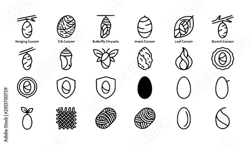 Foto Insect cocoon and chrysalis line art collection for nature inspired designs