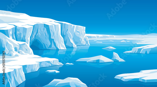 Foto Arctic Iceberg Ocean Landscape Illustration with Blue Polar Background