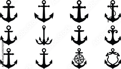 Quadro su tela Black traditional anchors illustration set