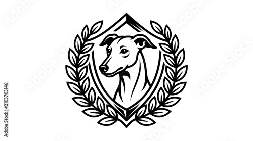 Cuadro en lienzo Greyhound head portrait inside diamond laurel wreath.