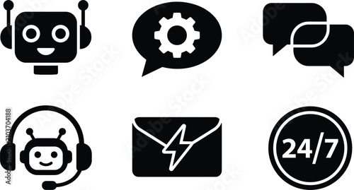Schilderij op canvas AI chatbot and customer support vector icon set featuring artificial intelligenc