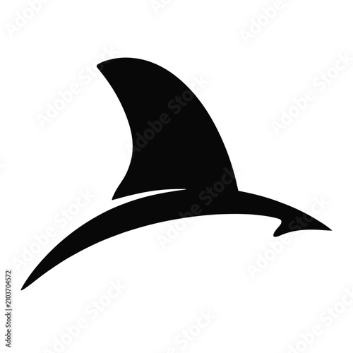 Quadro su tela black shark dorsal fin silhouette isolated for ocean wildlife, marine predator,
