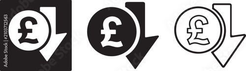 Quadro su tela Pound sterling coin down arrow icon.