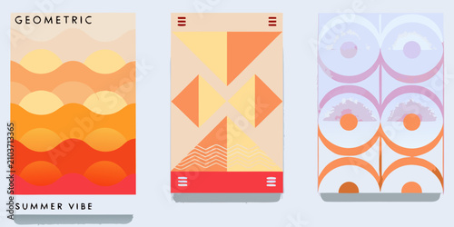 Tableau sur toile modern geometric summer vibe posters with colorful shapes abstract triangle circ