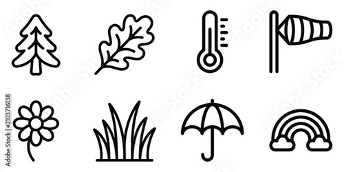 Tableau sur toile Set of nature and weather environmental symbols with environment thermometer umb