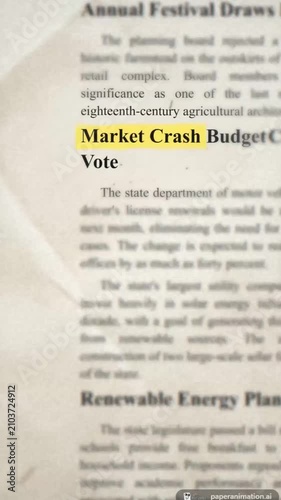Market crash financial crisis breaking news headlines, vertical animation