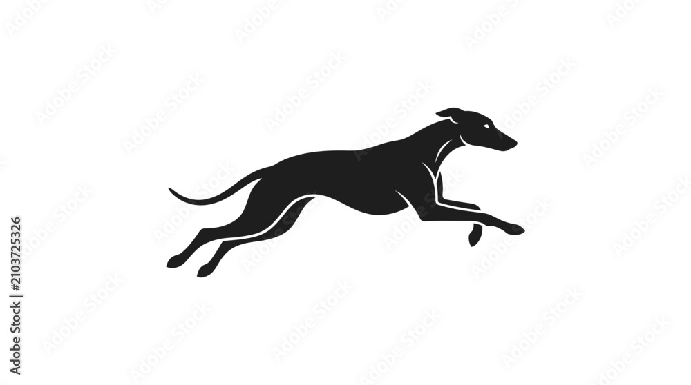Fototapeta premium Minimalist leaping greyhound dog silhouette logo.