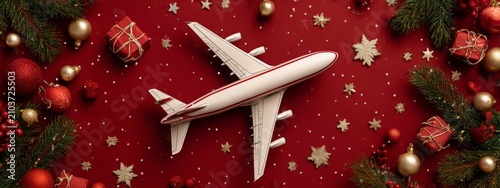 Travel for Christmas. Airplane with Christmas decor. New year. Selective focus. Generative AI,