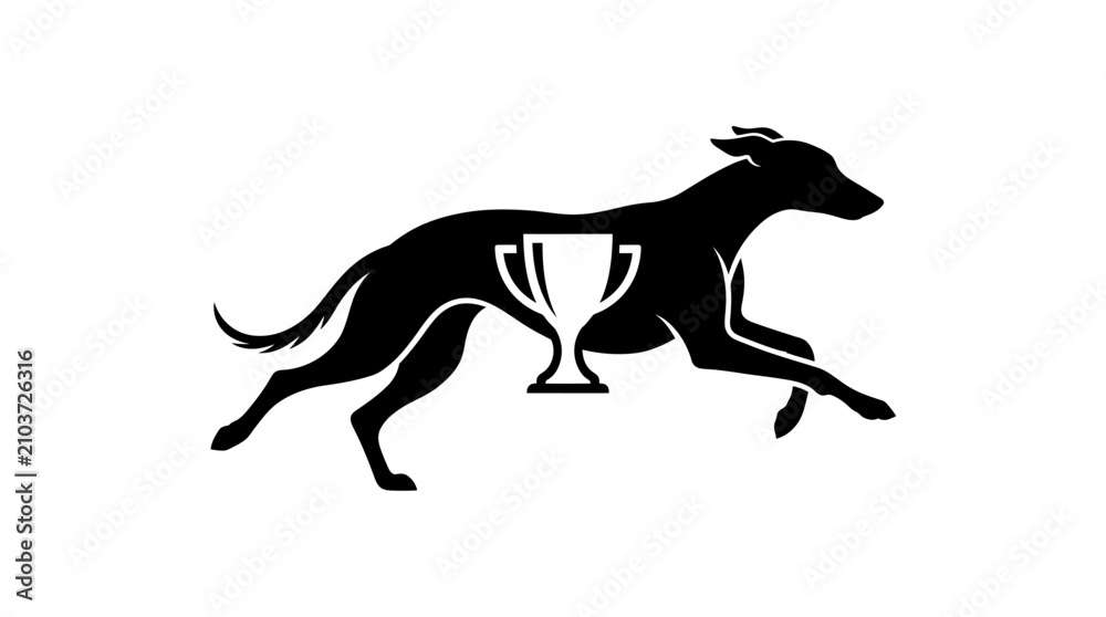 Fototapeta premium Running greyhound silhouette with winner trophy cup icon.