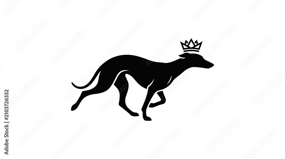 Fototapeta premium Running greyhound wearing small crown icon.