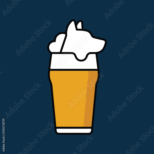 Minimalist graphic illustration of a beer glass with a dog head shaped foam.