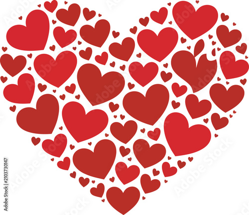 Bild auf Leinwand Hearts forming a large singular shape demonstrate a collective expression of deep affection and true romance