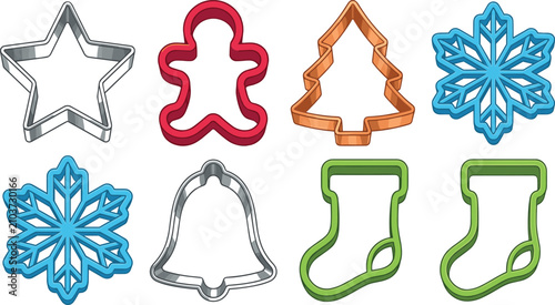 Foto Christmas Cookie Cutter Vector Element Set with Star, Gingerbread Man, Tree, Sno