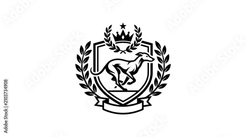 Fotografi Running greyhound heraldic crest with crown.