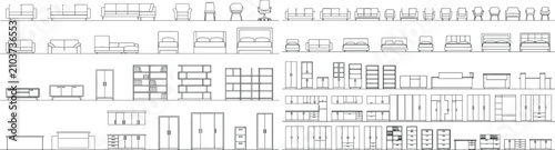 Schilderij op canvas Facade elevation CAD block collection