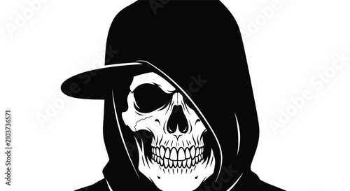 Foto Dark Hooded Skull Illustration with Mysterious Atmosphere.