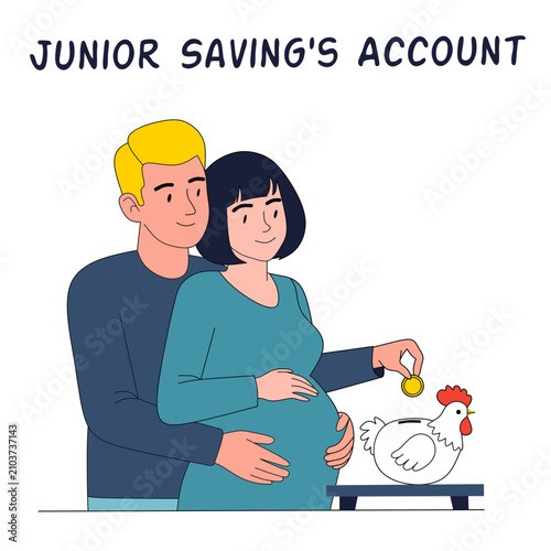Pregnant Couple Saving Money for Baby Junior Savings Account Concept