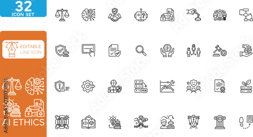 Foto Ai ethic line editable Icons set