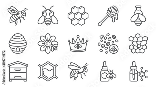 Canvastavla Honey bee and apiary line icon set.