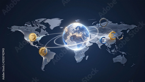 Global Digital Banking and Multi Currency Transaction Concept