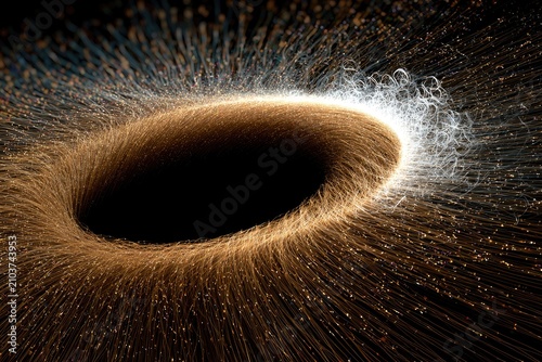 Swirling vortex of glowing particles forms an abstract, luminous energy field