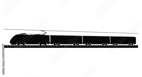 Bild auf Leinwand Train Silhouette On Tracks Black And White Graphic