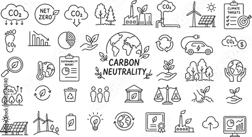 carbon neutrality sustainability and net zero ecology icons