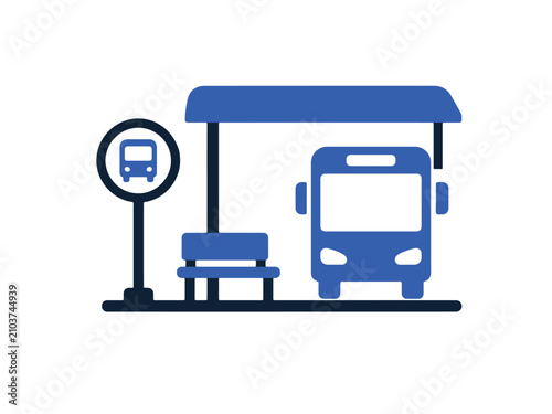 Minimalist Bus Station Icon in Blue, Black, and White Versions. Perfect for Transport Apps, Public Transit Maps, and Navigation Systems.