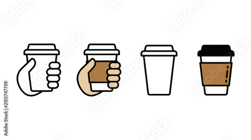 Cuadro en lienzo Coffee cup line icons with hand-held options.