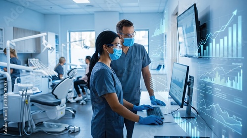 Dentists reviewing digital dental dashboard
