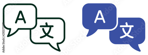Cuadro en lienzo Language Translation Vector Icon Set With Speech Bubble, Multilingual Communication, Interpreter, Global Conversation And Localization Symbols