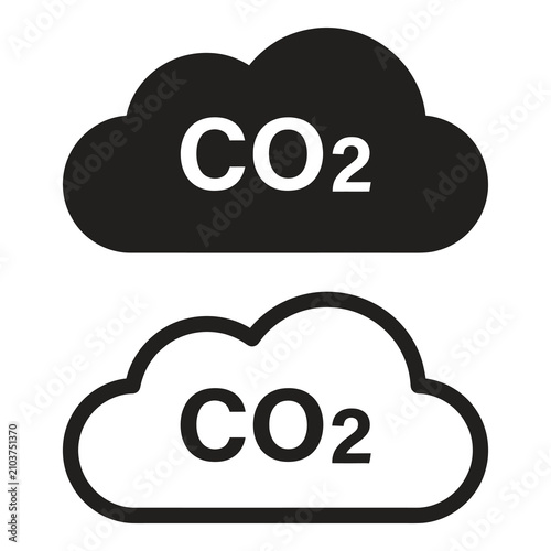 Canvastavla Carbon dioxide CO2 cloud icons in black and white isolated on transparent backgr