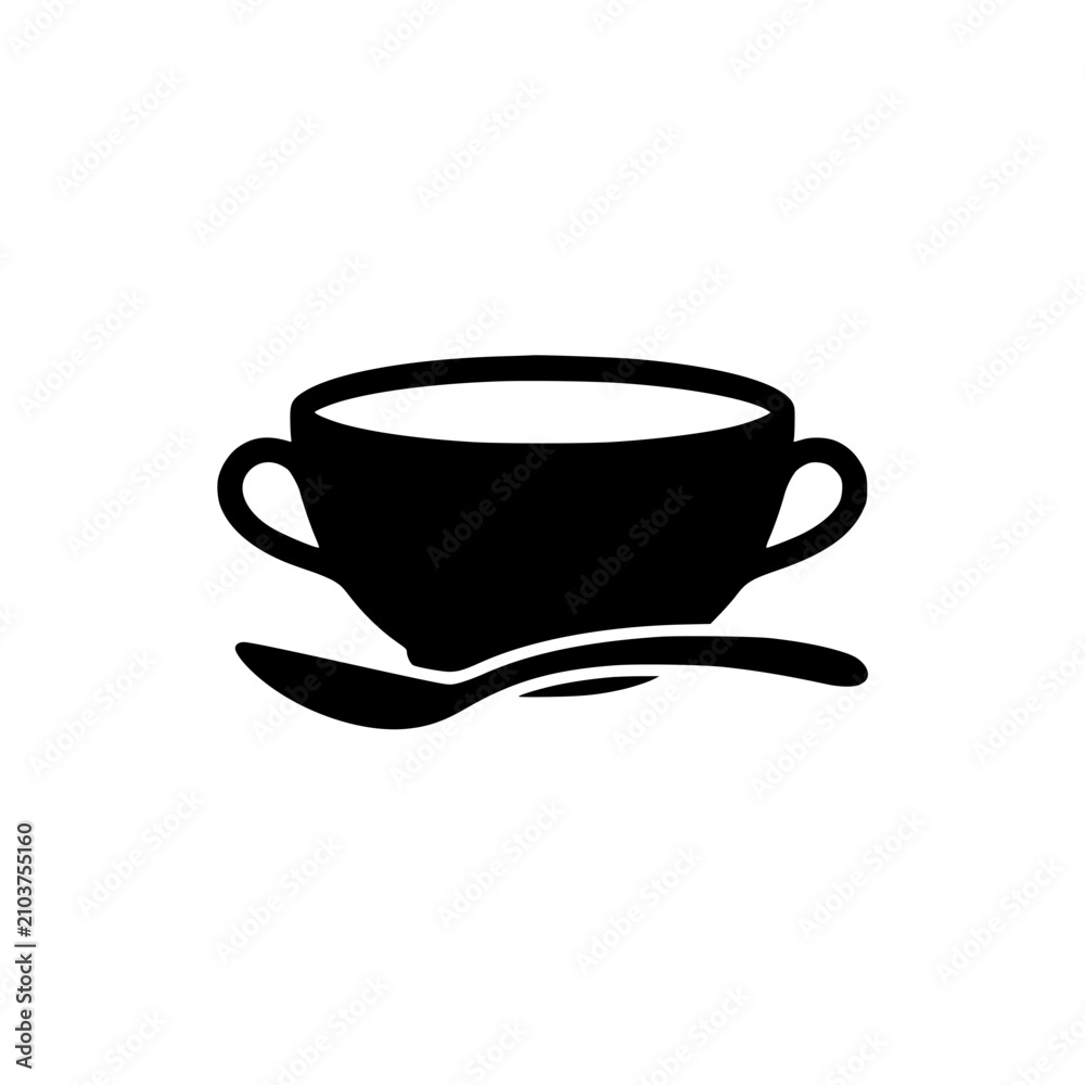 Fototapeta premium Silhouette of a soup bowl with handles and a spoon