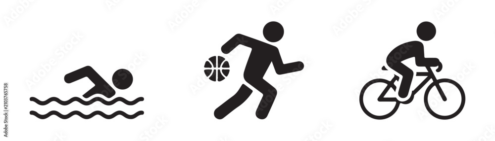 Obraz premium Swimming basketball running cycling athlete sport icons active people recreation fitness lifestyle dynamic action.